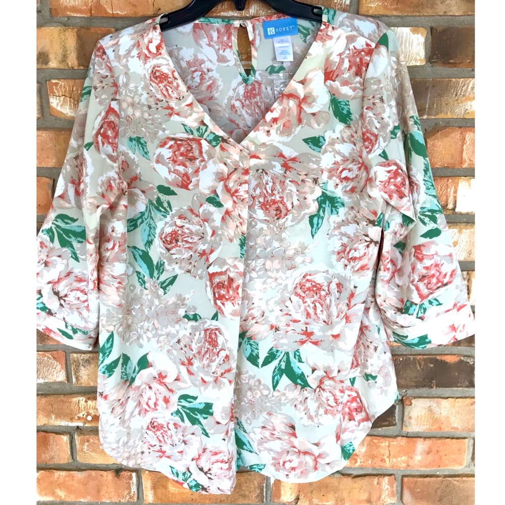 Koret Women’s Multicolored Floral Print 3/4 Sleeve Top Size 10